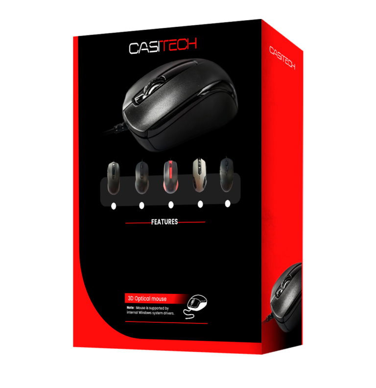 souris optique filaire Casitech USB 800 DPI couleur noire