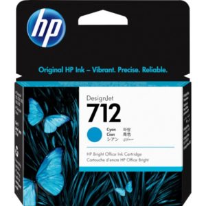 Cartouche d'encre HP 712 Cyan 3ED67A - Emballage original HP avec vue produit