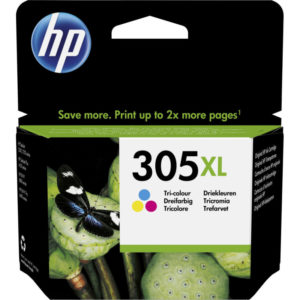 Cartouche HP 305XL Tricolore 3YM63AE Grande Capacité - Packaging HP XL avec vue produit