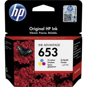 Cartouche HP 653 Couleur 3YM74AE Ink Advantage - Vue produit avec packaging couleur HP