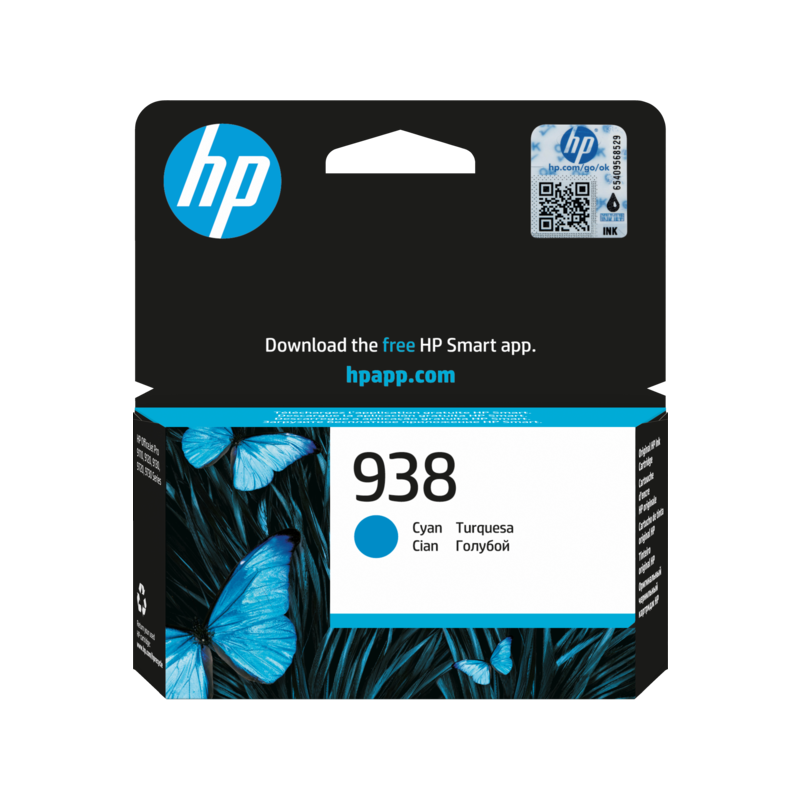 4S6X5PE Cartouche d'encre HP 938 Cyan 4S6X5PE - Packaging original HP avec vue produit