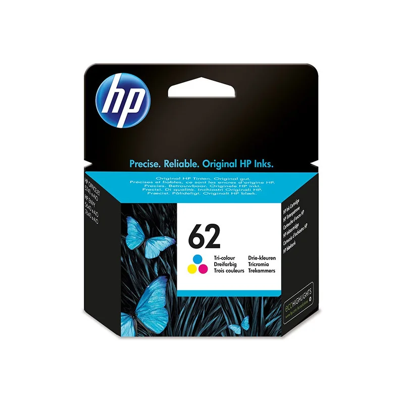 C2P06AE Cartouche d'encre HP 62 couleur C2P06AE - Vue avant et emballage original