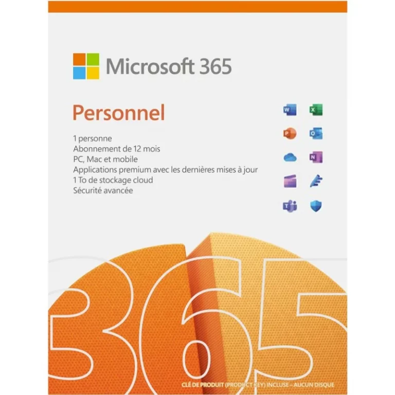 Microsoft 365 Personal 12 mois 1 utilisateur PC Mac iOS Android