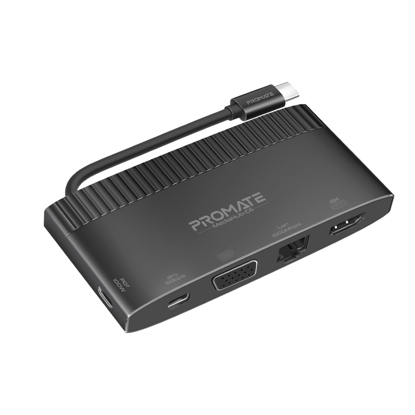 1600 MediaHub-C6-01 adaptateur usb c, Adaptateur Promate MediaHub-C6 USB-C 6-en-1 haute puissance 100W