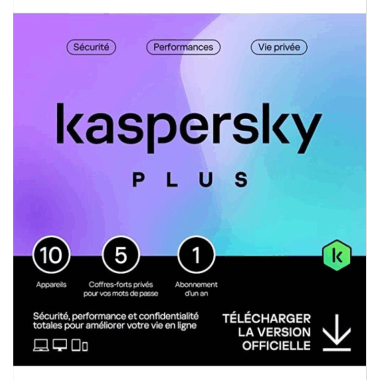 Kaspersky Plus Internet Security 10 postes 1 an protection antivirus VPN pare-feu