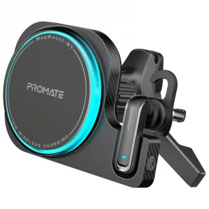 Chargeur voiture Promate MagMount-BT 15W MagSafe avec écouteur Bluetooth ENC intégré