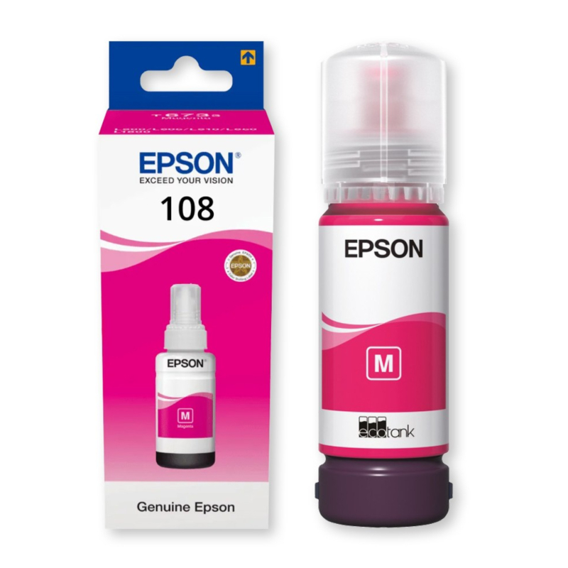 epson108ecotankmagenta Bouteille d’encre Epson 108 Magenta originale C13T09C34A pour imprimantes EcoTank