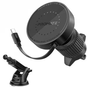Promate MagDrive-R support voiture chargeur sans fil MagSafe 15W noir