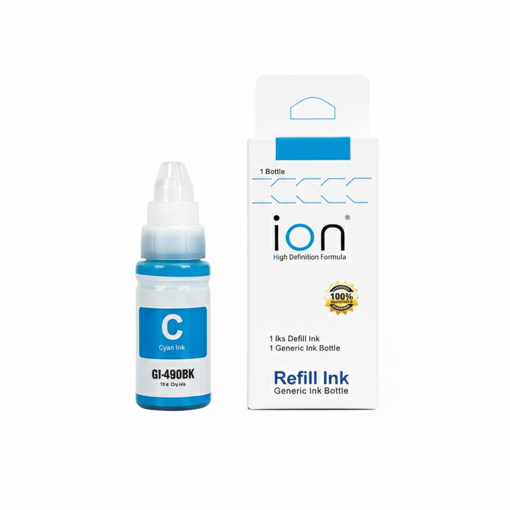 GI490 CYAN Canon GI-490C Cyan – Bouteille d’Encre Compatible ION pour Canon MegaTank – Image 1