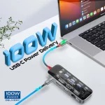 Hub Promate TransHub-Pro USB-C 11 en 1 – 100W Power Delivery, HDMI 4K, DisplayPort, Ethernet, USB, SD/TF, AUX – Image 3